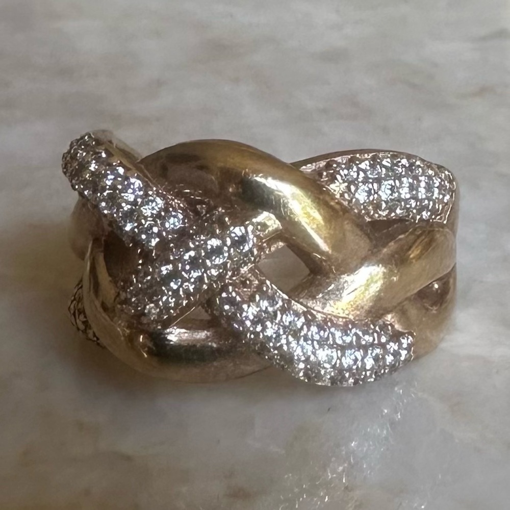 GOLD & DIAMOND PAVE Brioche Ring - Braided Ring - Size 8